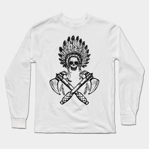 Scary Skull with tomahawks Long Sleeve T-Shirt by naum